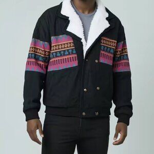 Men’s Genuine Suede Western Jacket – Aztec Pattern Sherpa Lined Bomber